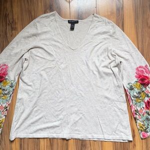 INC women Floral Sleeve V-Neck Top